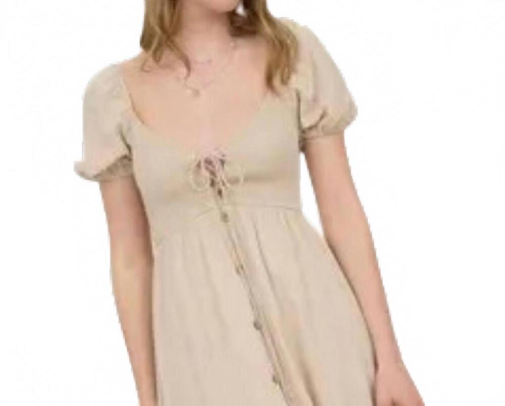 NEW PERCH smocked front tie midi sundress in light khaki